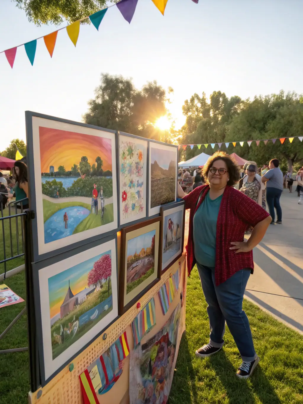 A photograph of a BAS-organized exhibition in a rural area, showcasing local artists' works and attracting community members to appreciate and celebrate their cultural heritage.